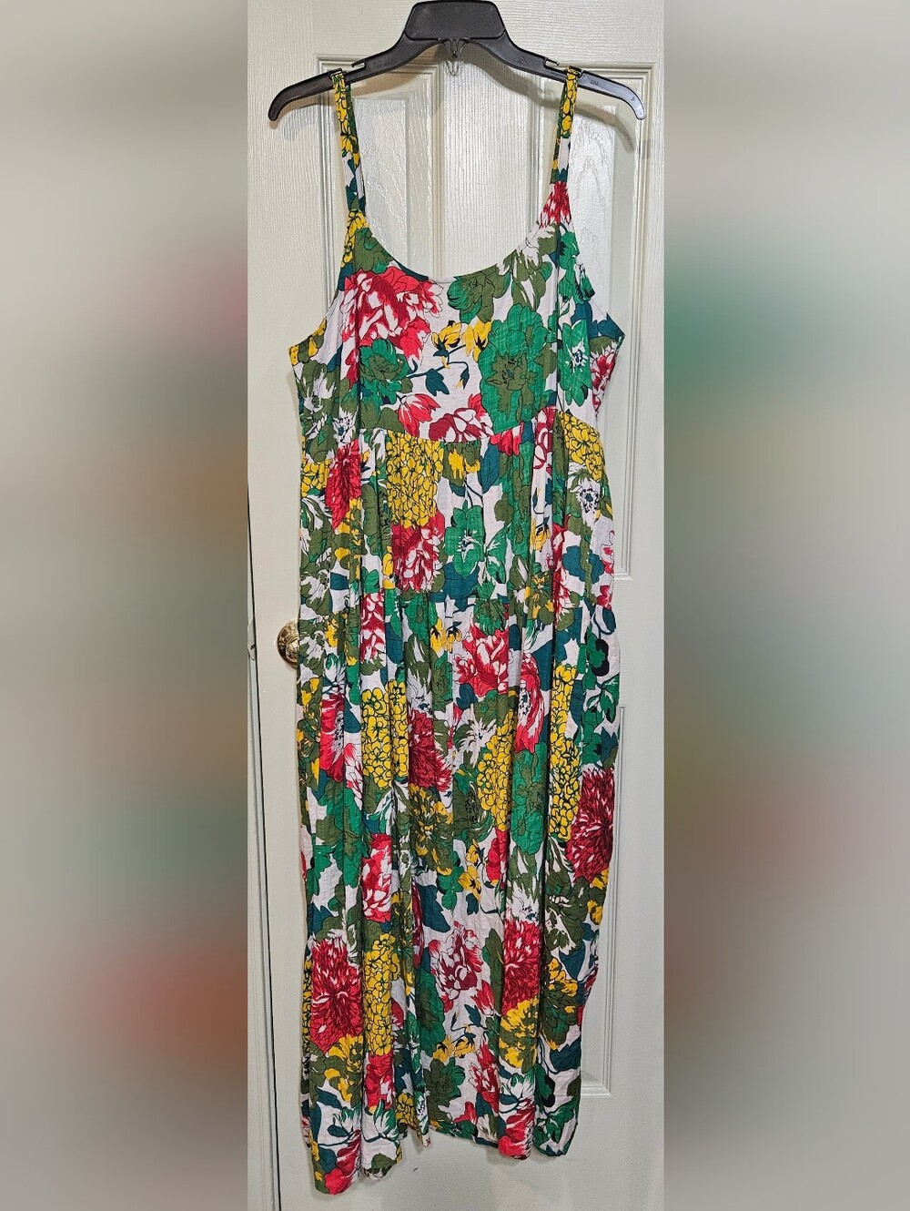 Floral Tiered Maxi Dress - Green, Red & Yellow